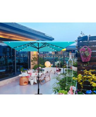Square 2.5x2.5M Solar LED Patio Umbrella with Crank and Base