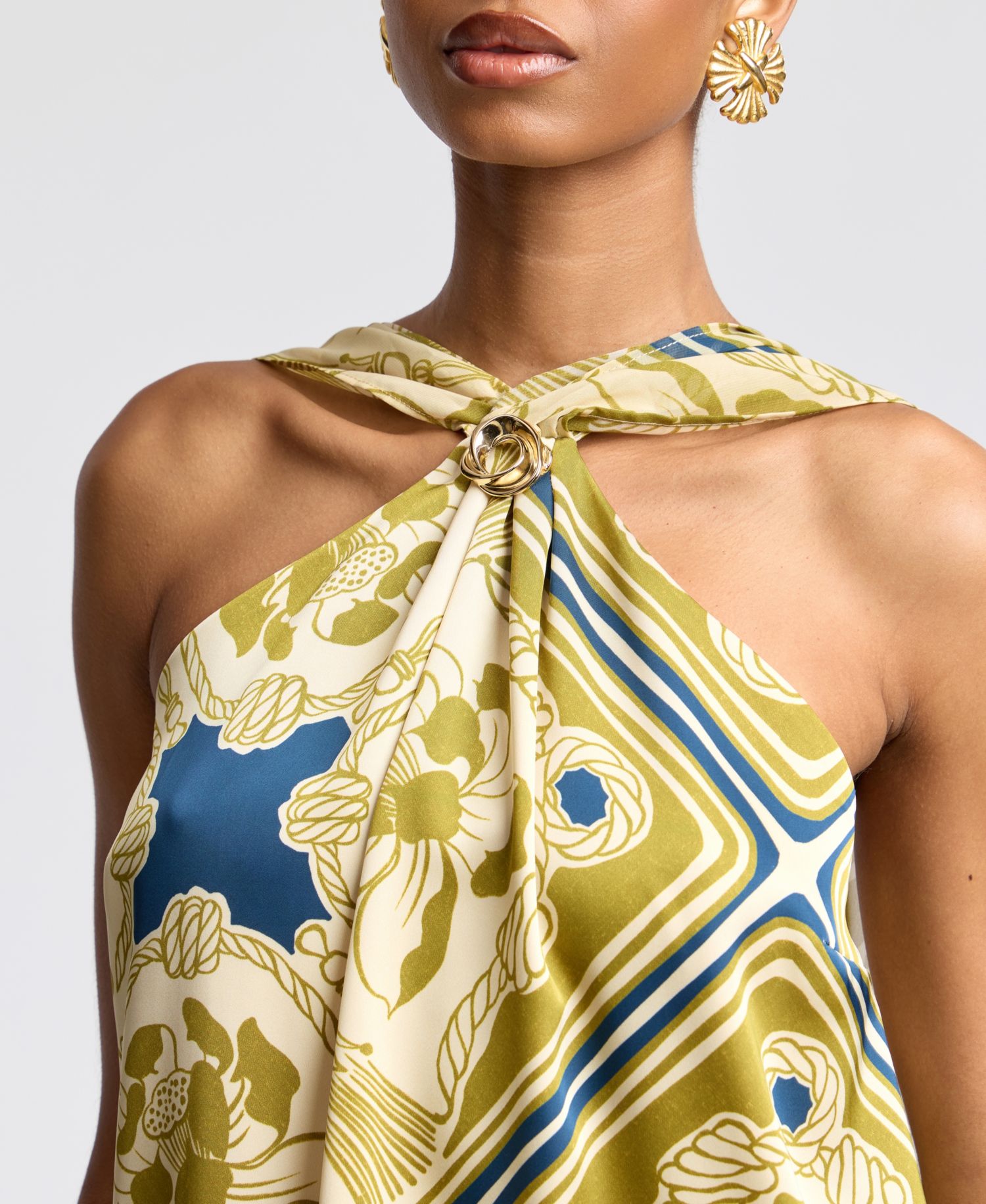 Women's Halter Scarf Print Swing Mini Dress