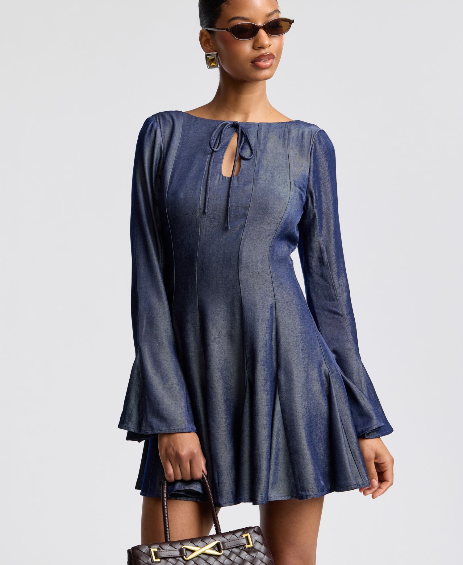 Women's Boat Neck Bell-Sleeve Mini Dress
