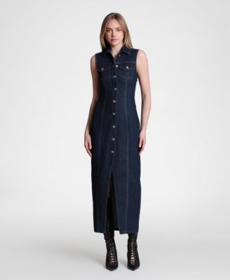 Women's Sleeveless Collared Mixed Media Maxi Dress