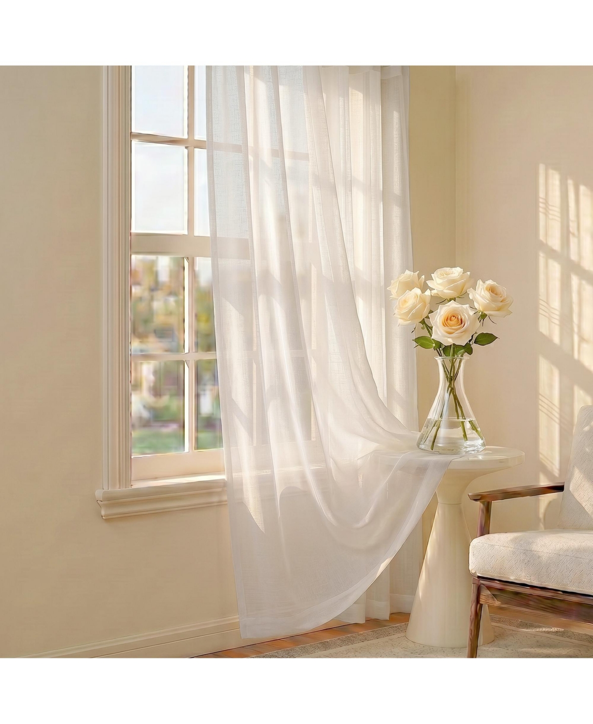 Shadisfy Sheer Voile Curtains with Solid Linen Texture