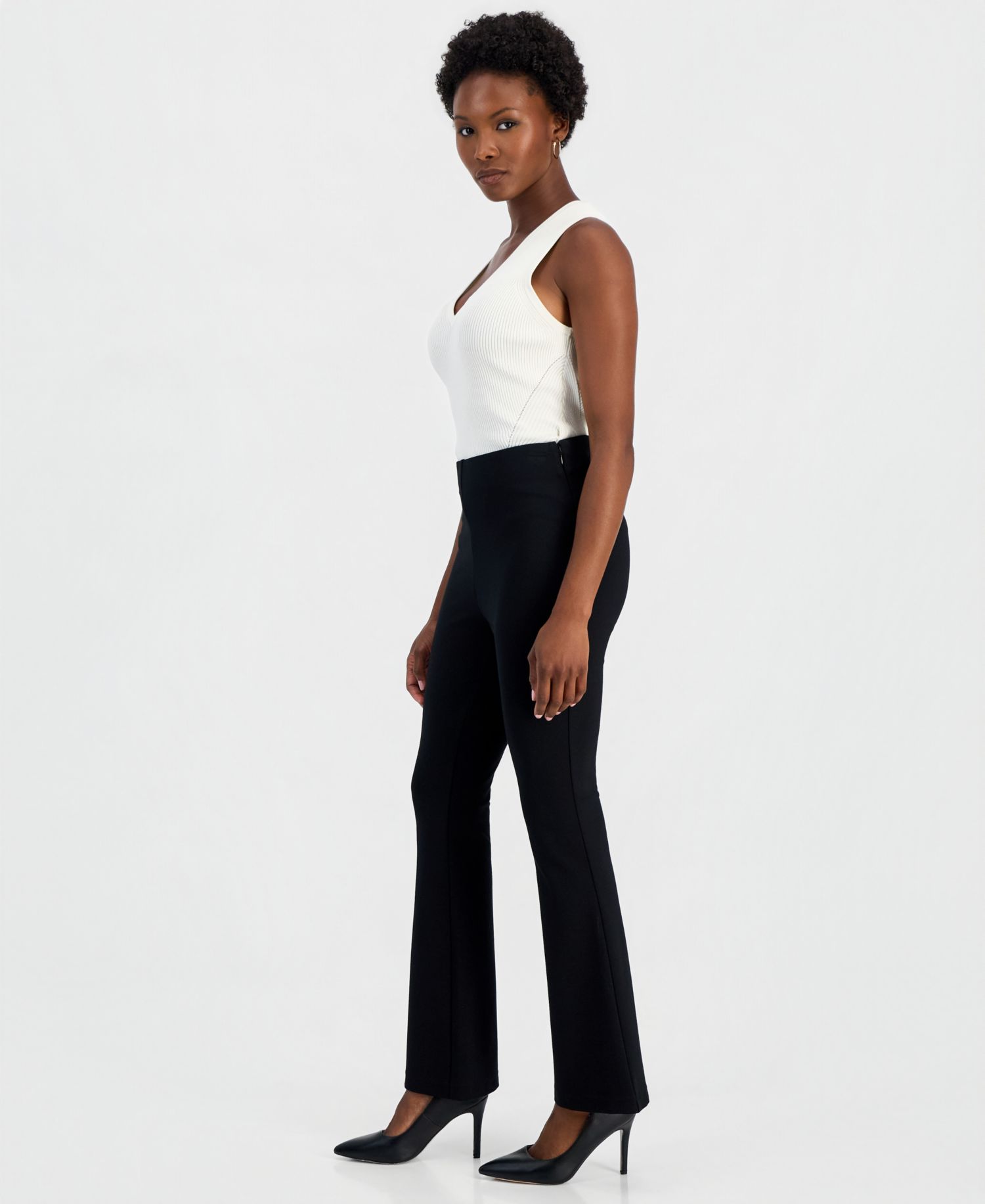 Petite Ponte-Knit Flare Pants