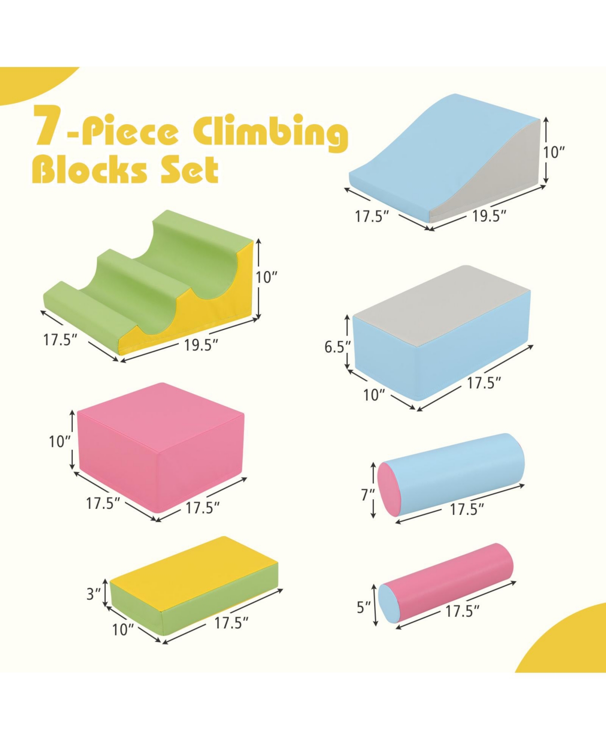 Slickblue Toddler 7 Piece Foam Blocks for Indoor Climbing and Play Activities