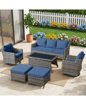 6 Pieces Patio Furniture Set, Outdoor Couch with Swivel Rocking Chair, Thick Cushion