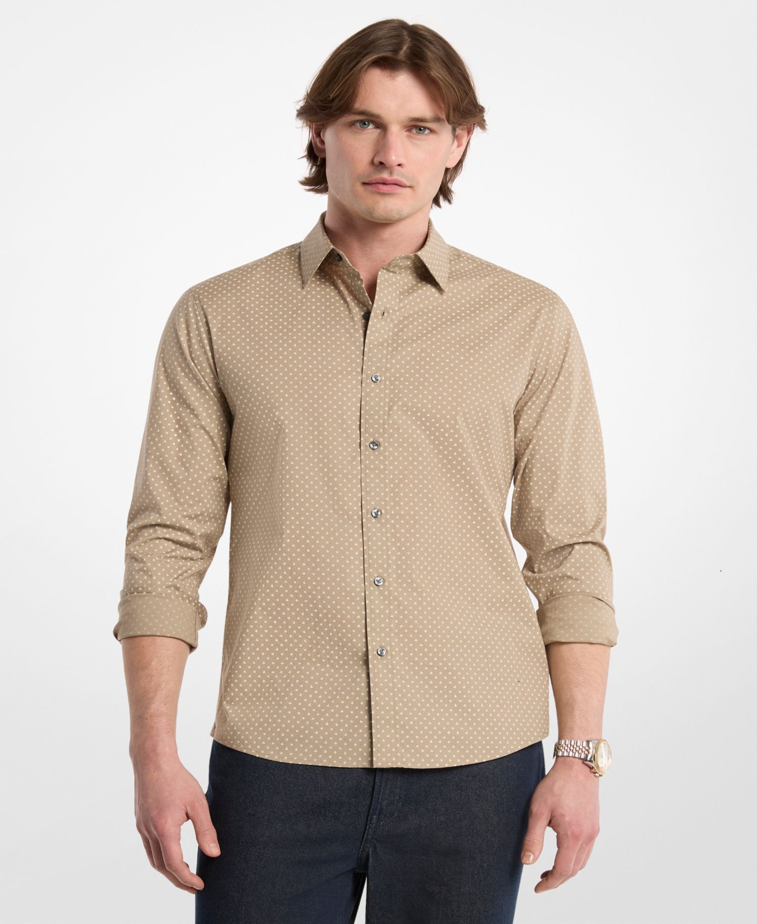 Men's Polka Dot Cotton Long-Sleeve Shirt