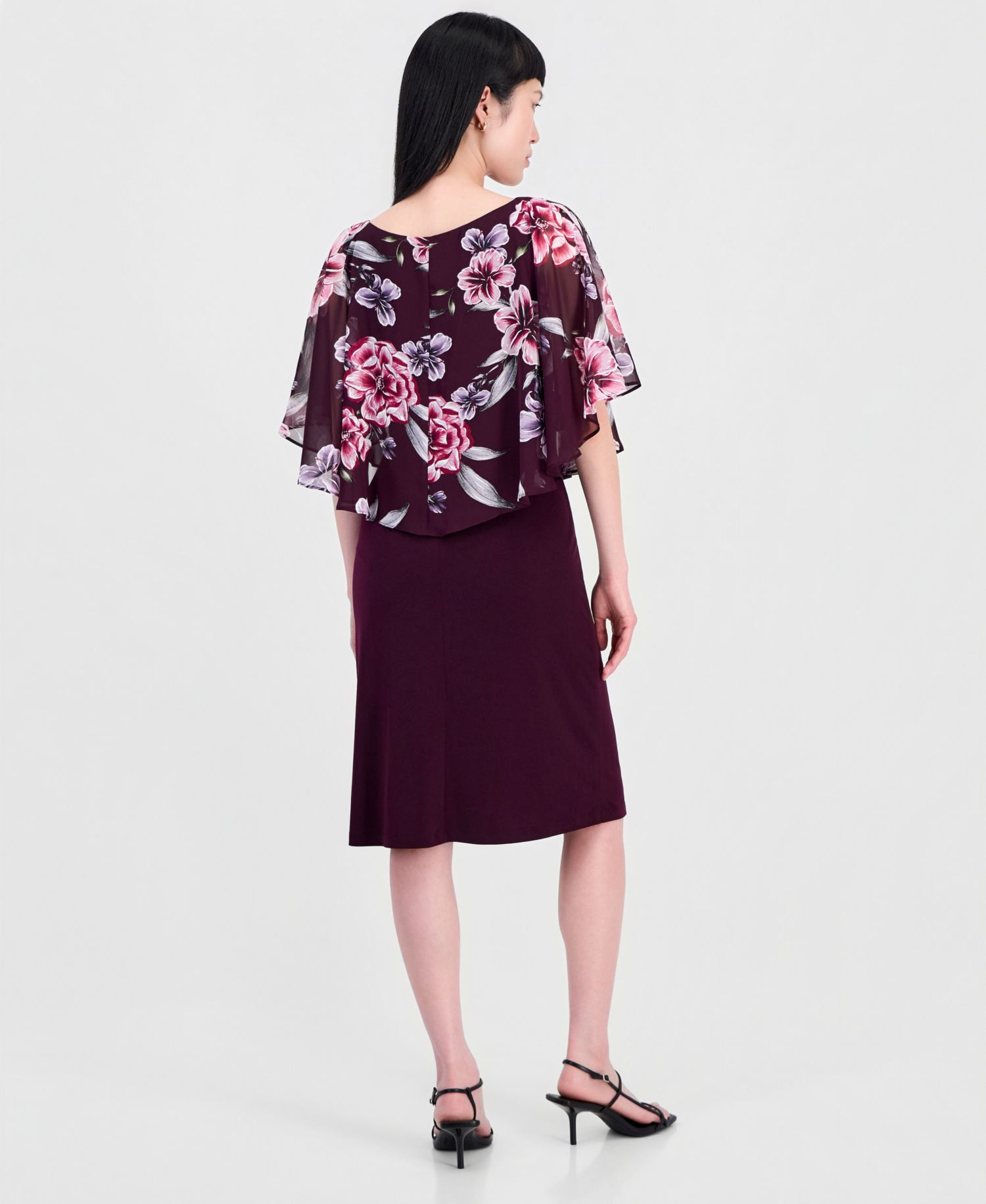 Women's Chiffon-Overlay Cape Dress