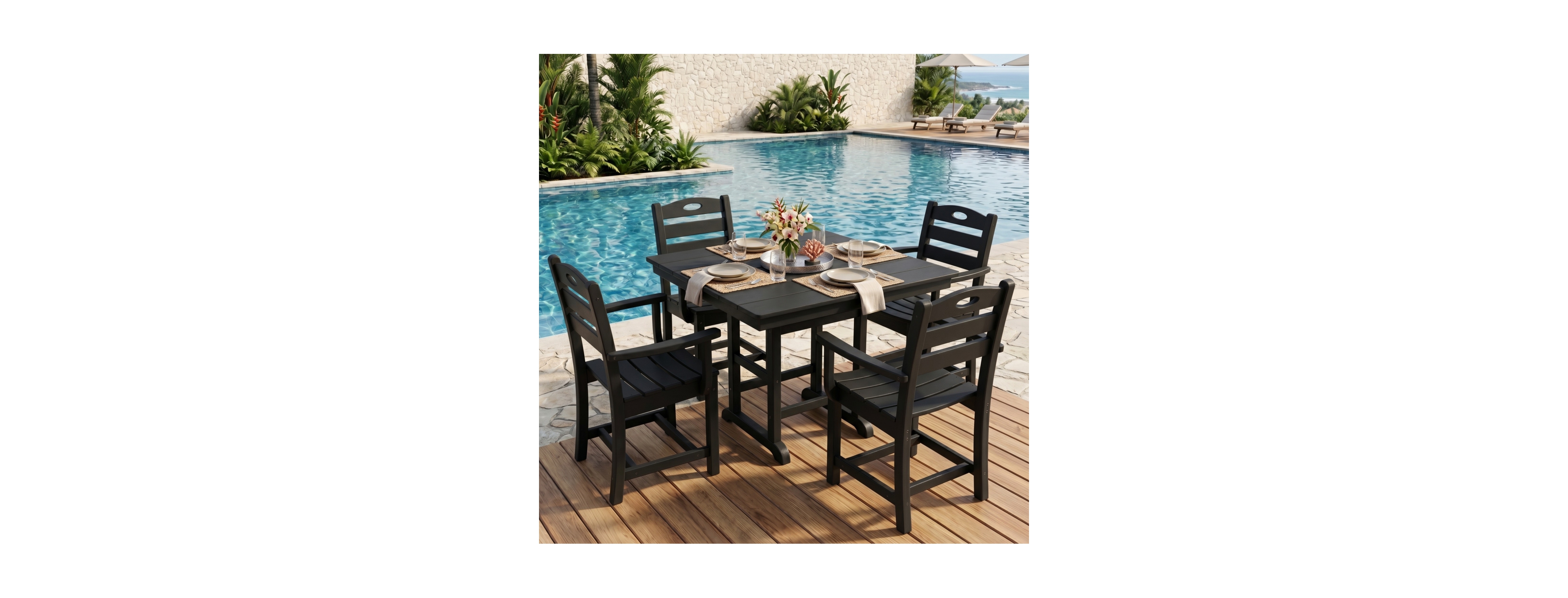 Streamdale Furniture Piece Black Hdpe Outdoor Patio Dining Set with Square Table
