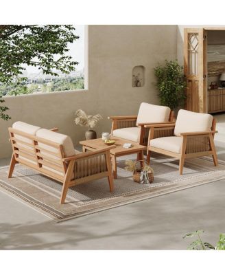 Outdoor Acacia Wood and Rope Sectional Patio Sofa Set