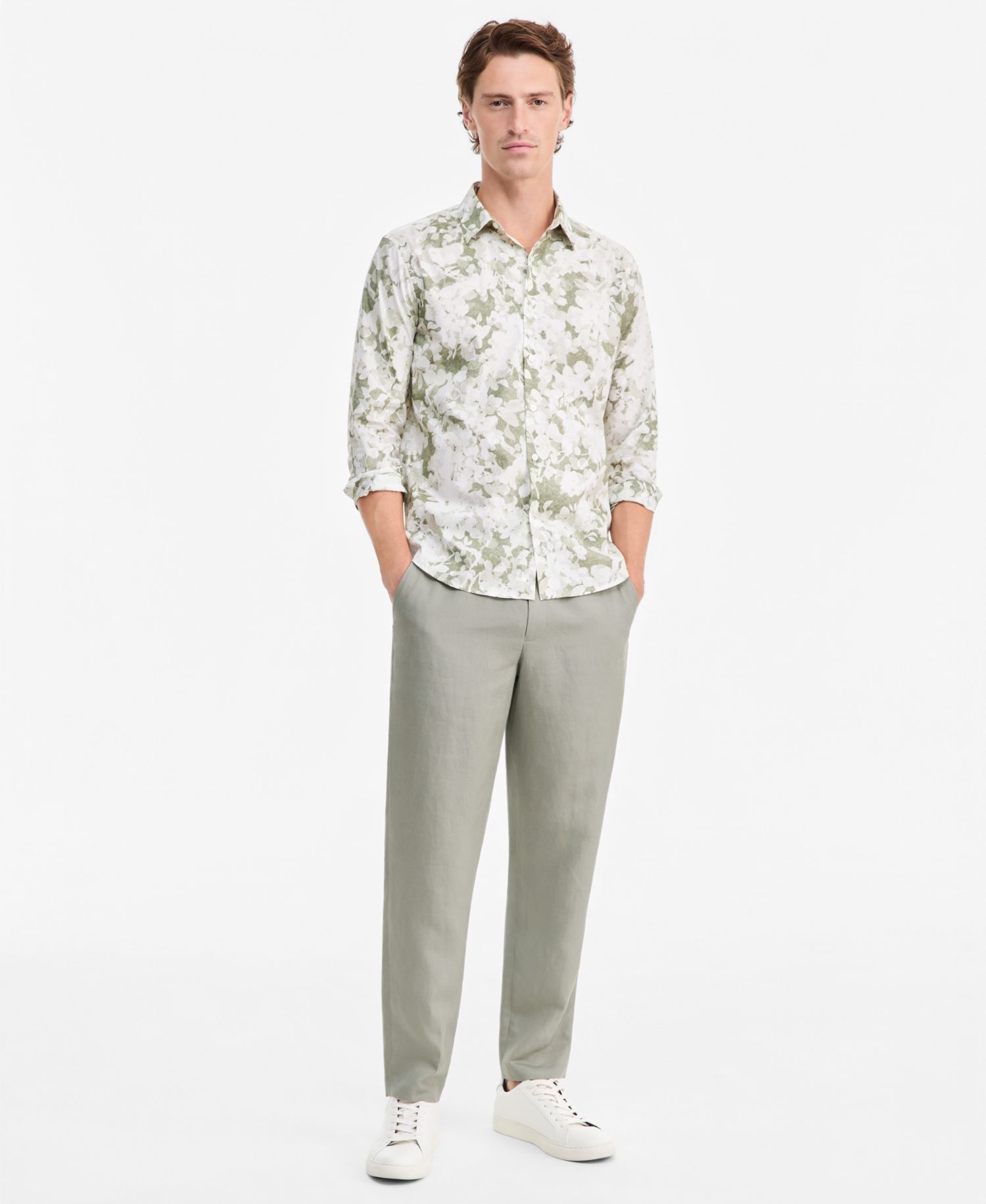 Men's Layered Botanical Poplin Long-Sleeve Shirt