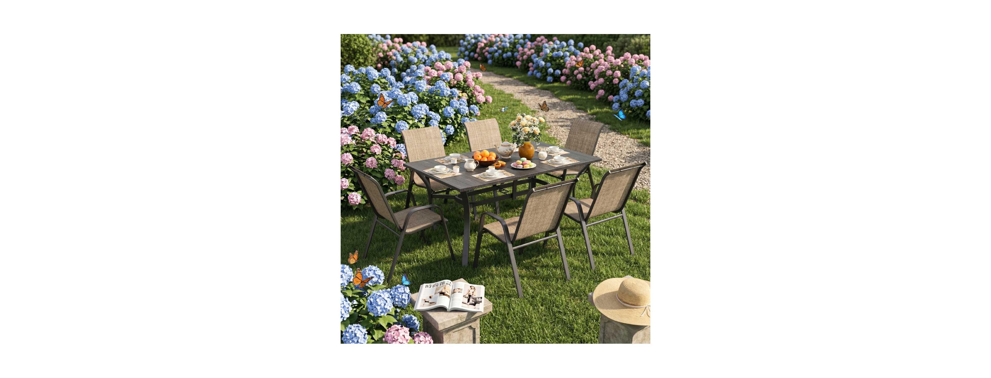 Streamdale 7-Piece Outdoor Patio Dining Set: Rectangular Metal Table and 6 Ergonomic Chairs