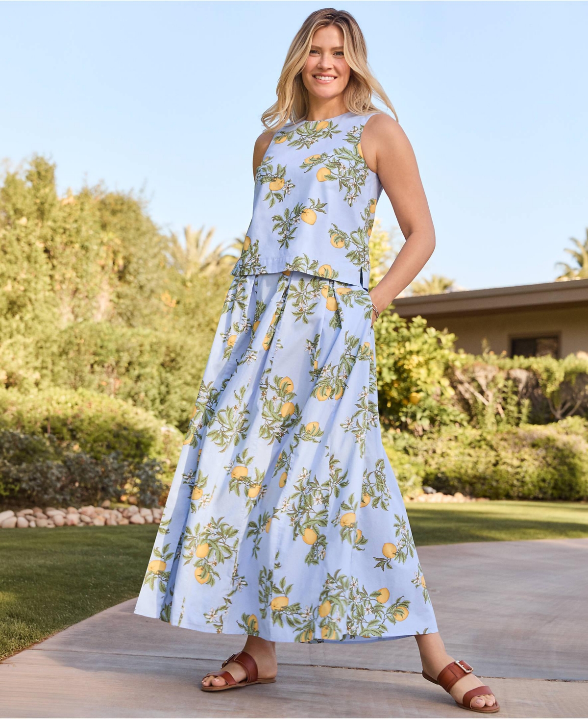 Lands' End Women's Poplin Godet Maxi Skirt