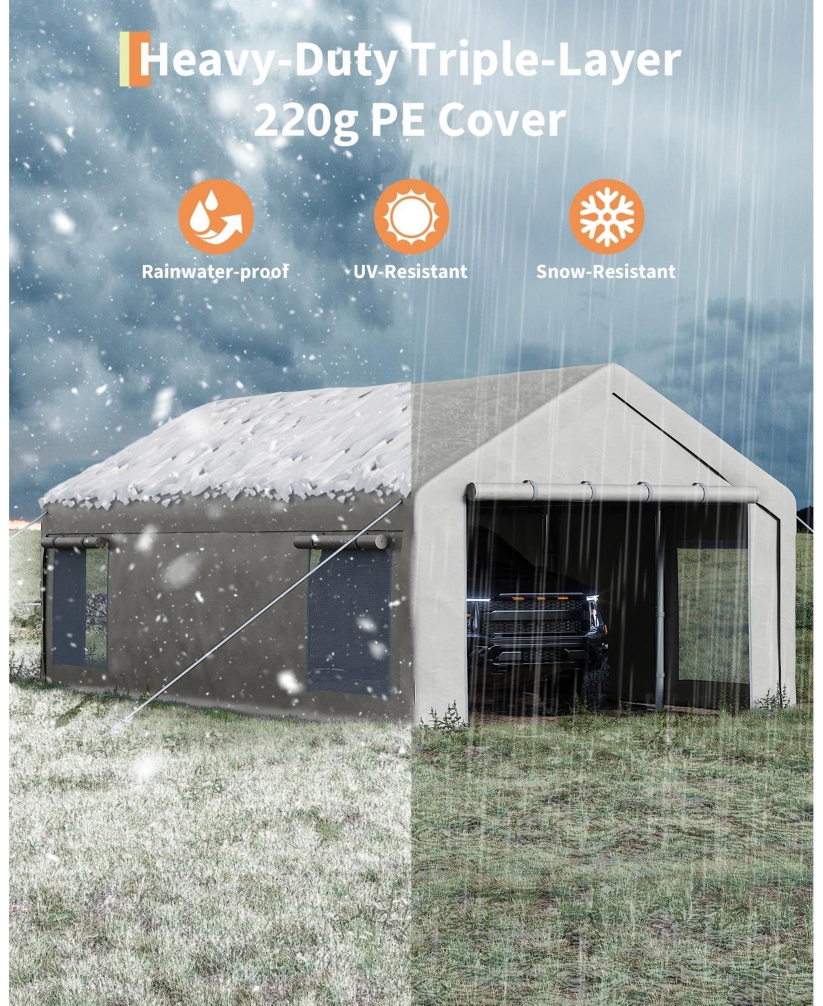 Homfan 12 x 20 Ft Pe Carport Canopy 2-Piece Set, Heavy Duty Outdoor Vehicle Shelter for Cars Trucks Boats