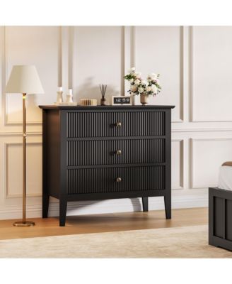 Modern Fluted 3-Drawer Dresser with Gold Handles, Metal Legs and Anti-Tip Kit for Bedroom or Living Room