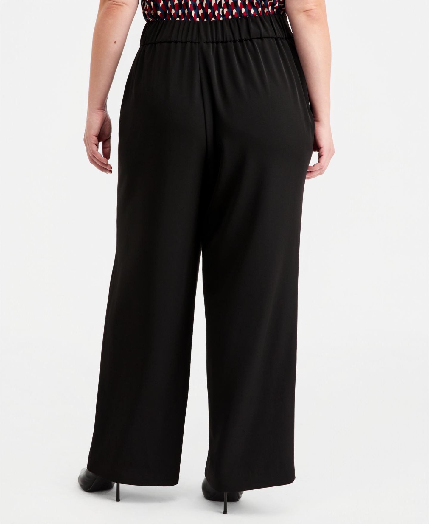Женские брюки Anne Klein Plus Size Pleat-Front Wide Leg, цвет: Чёрный — фото 4