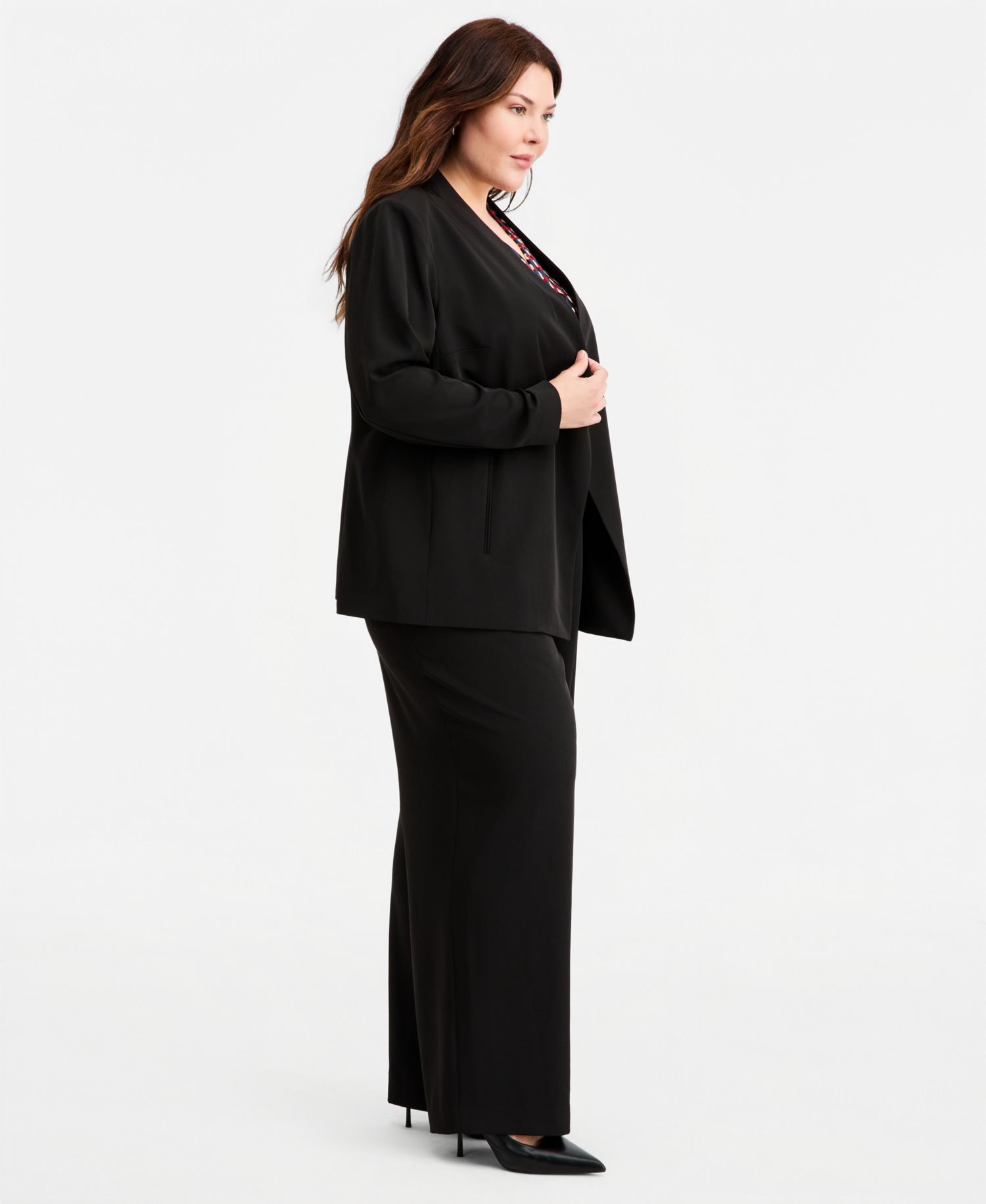 Plus Size Collarless Open-Front Jacket