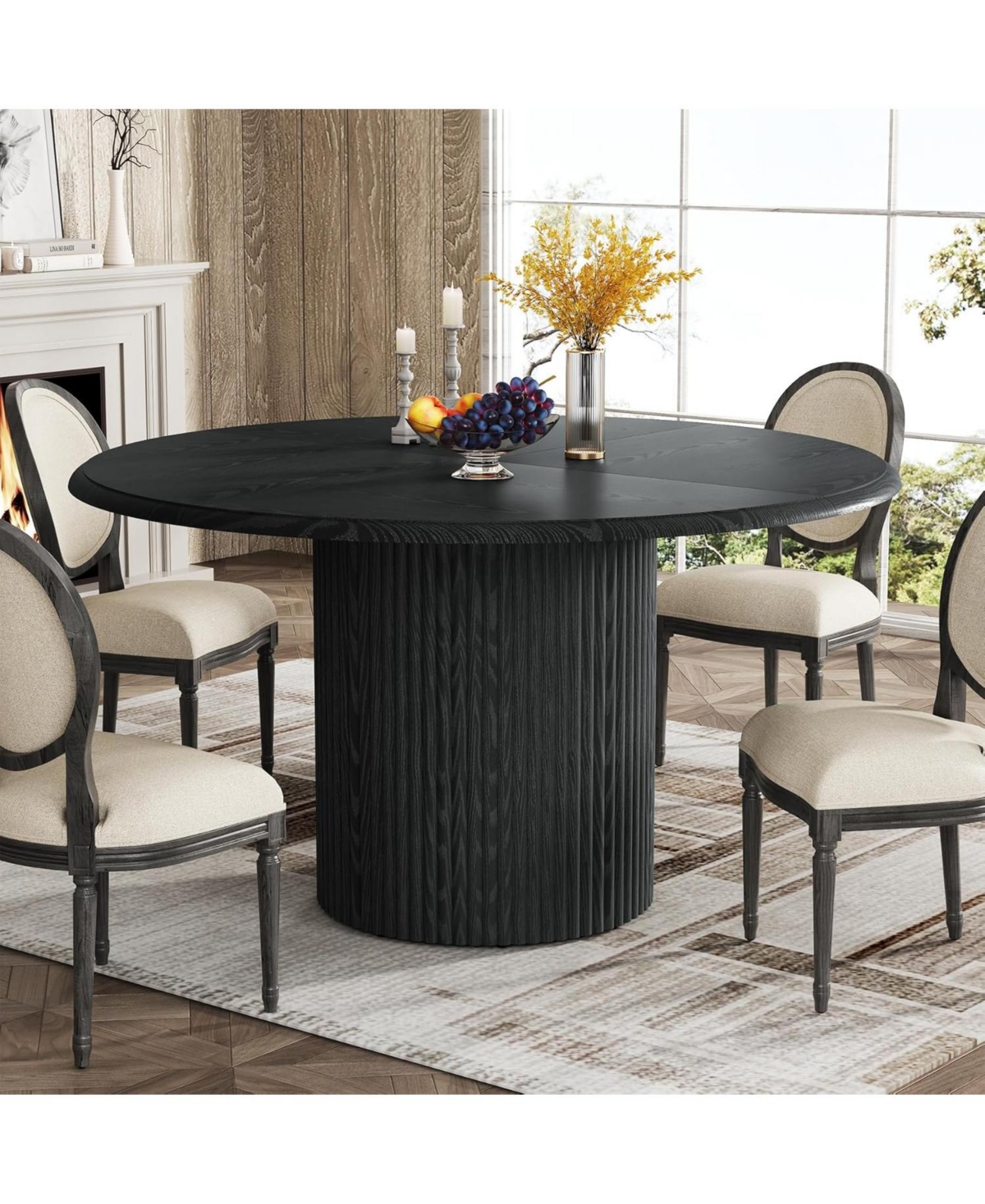 Tribesigns 47" Round Dining Table for 4, Farmhouse Kitchen with Metal Base