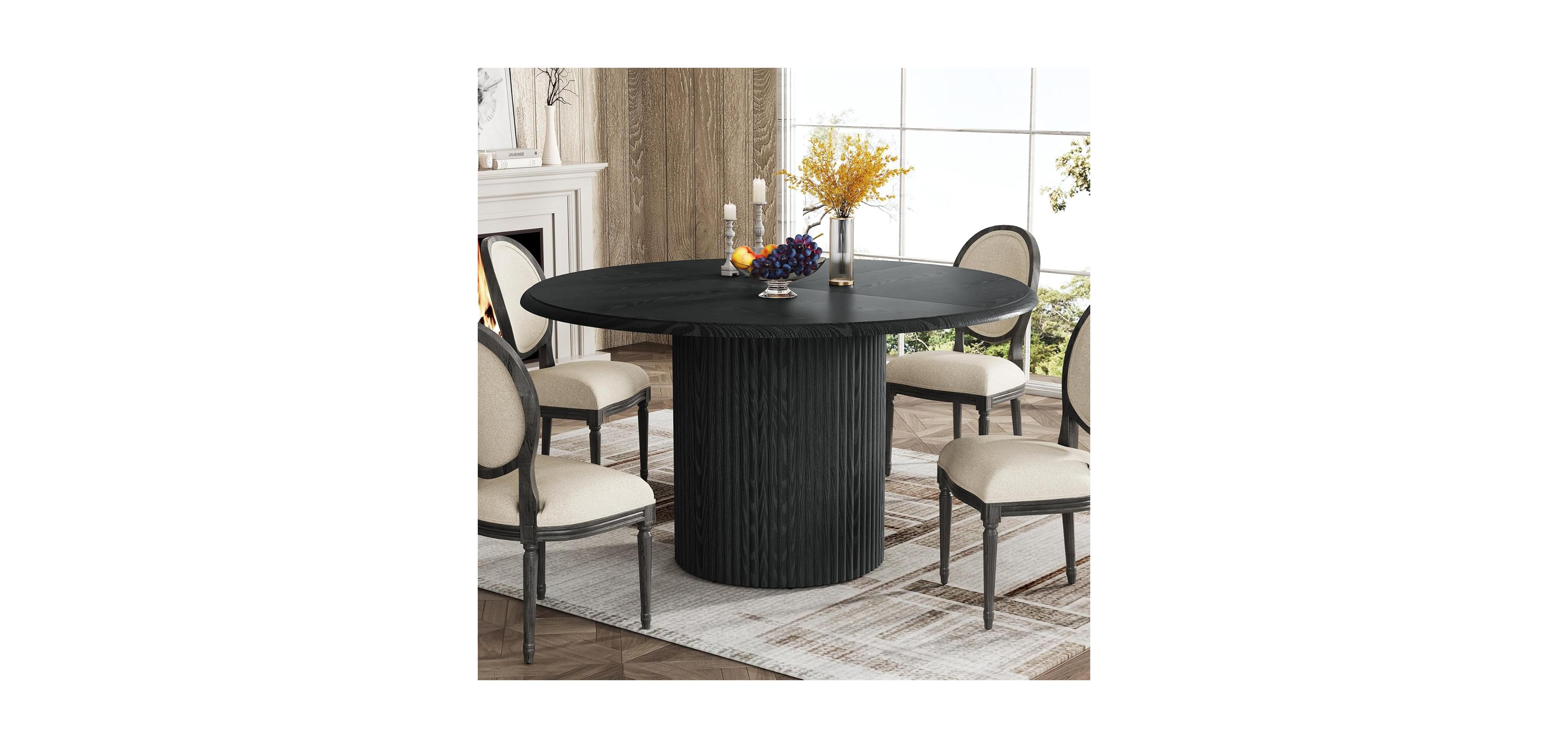 Tribesigns 47" Round Dining Table for 4, Farmhouse Kitchen with Metal Base