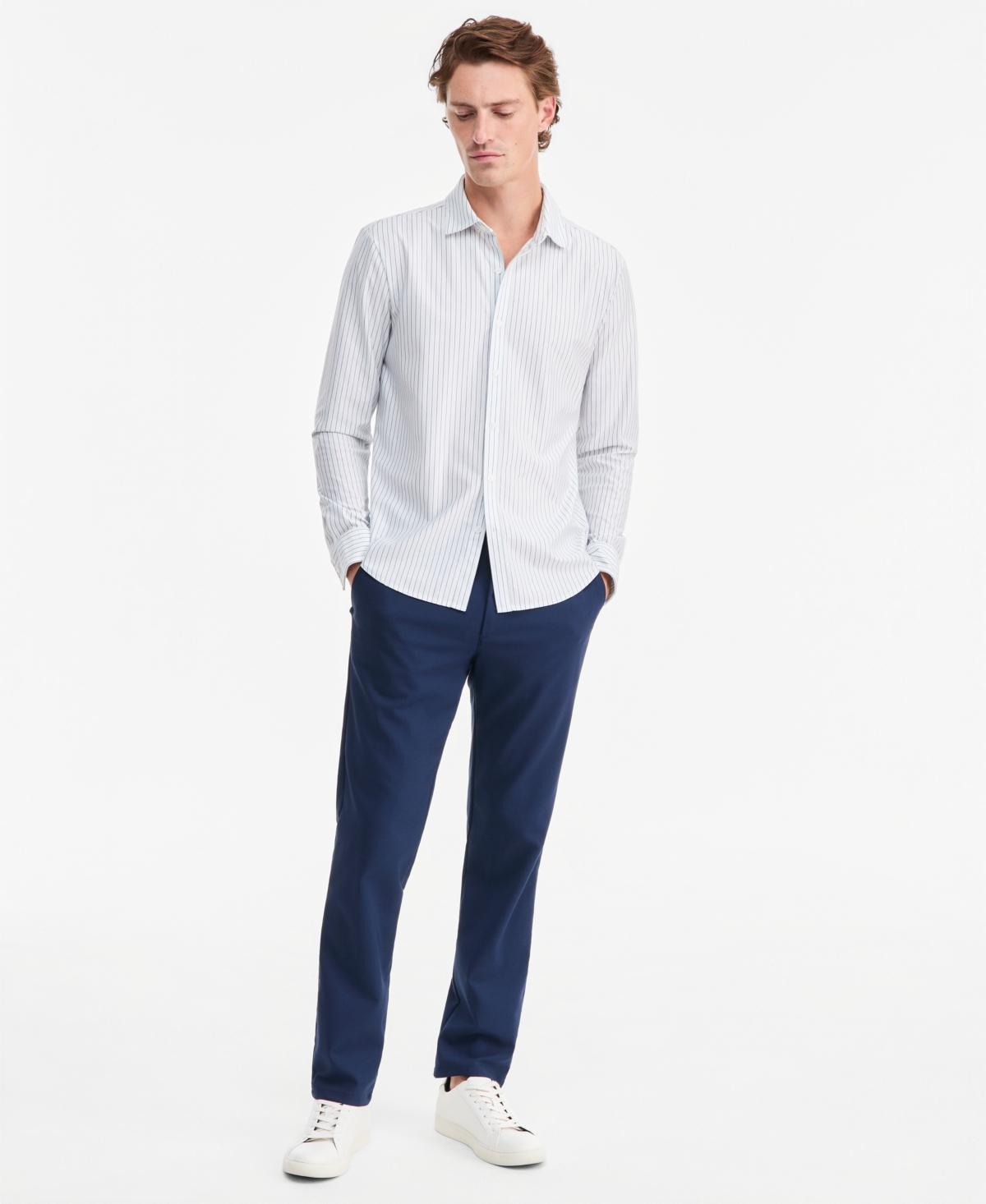 Alfani Men's Edge Tech Long-Sleeve Shirt, Macy's Exclusive - Stripe