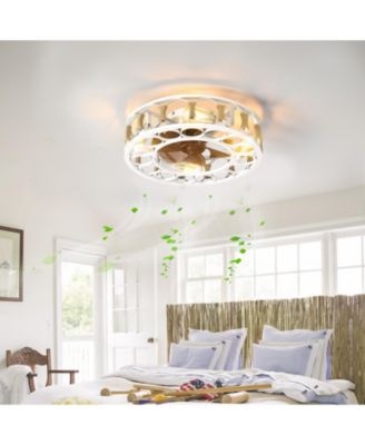 Caged Ceiling Fan with Lights Remote Control, Semi-embedded Modern Ceiling Fans With 4 LED Bulbs