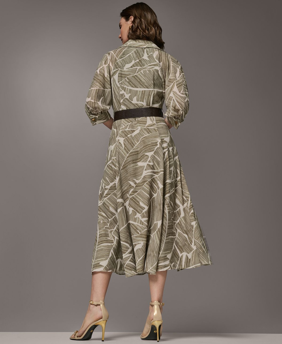 Donna Karan New York Women's Printed Collared Shirt Dress with Faux Leather Belt view 5 — MAYCSS fashion products