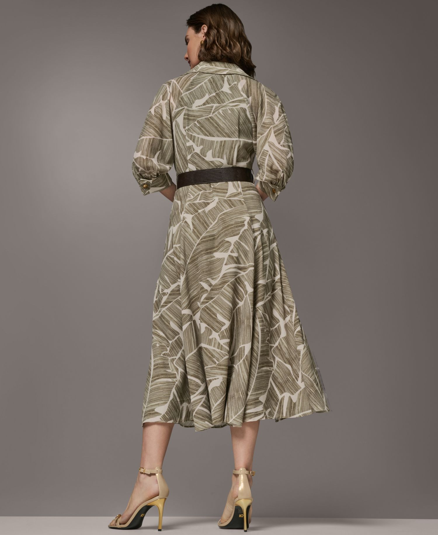 Women's Printed Collared Shirt Dress with Faux Leather Belt