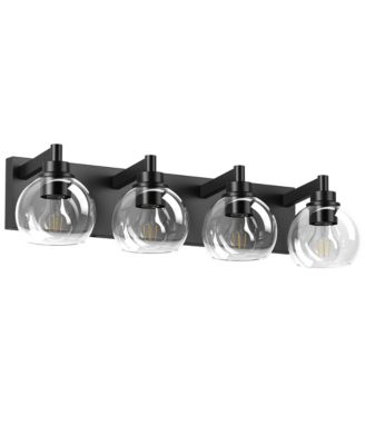 4 Light Industrial Bathroom Vanity Light Glass Globe Shades Metal Base Wall Fixture Over Mirror Bulbs Not Included