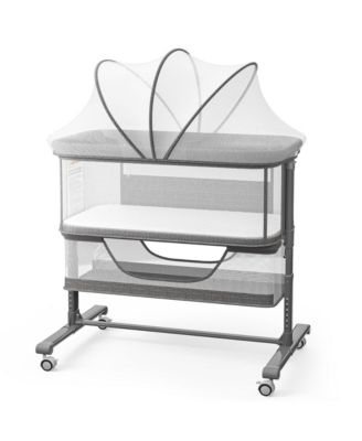 Baby 3-in-1 Bassinet Bedside Sleeper with Adjustable Height, Mosquito Net and Wheels