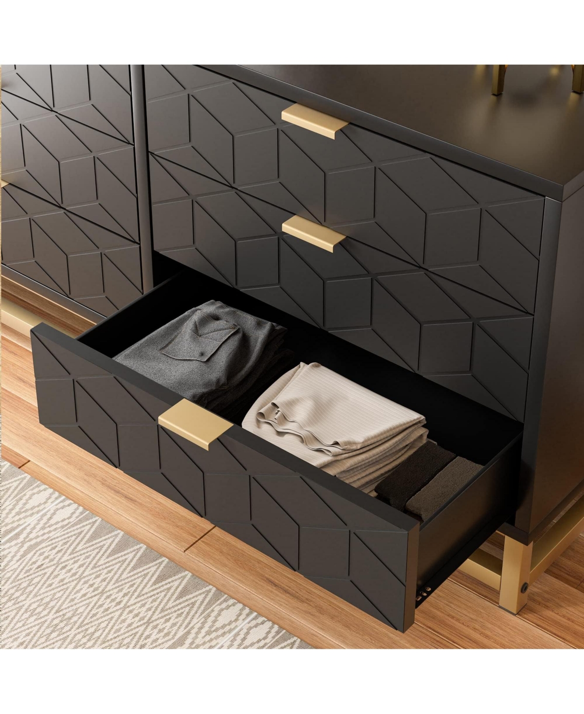 homfan 6-Drawer Double Dresser with Handles, Long Storage Organizer for Bedroom Living Room Hallway