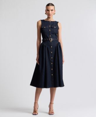 Women's Sleeveless Denim Midi Dress