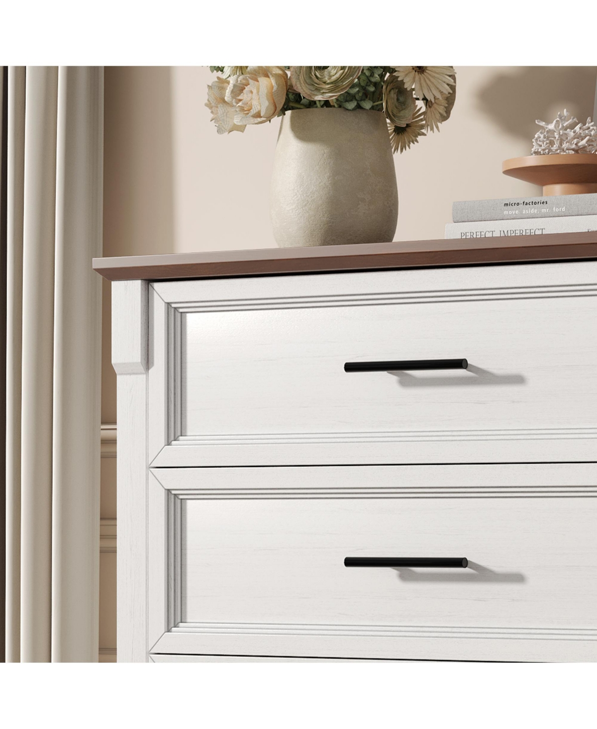 homfan 5-Drawer Farmhouse Tall Chest with Metal Handles, Rustic Dresser for Bedroom Living Room Hallway, Multiple Finishes