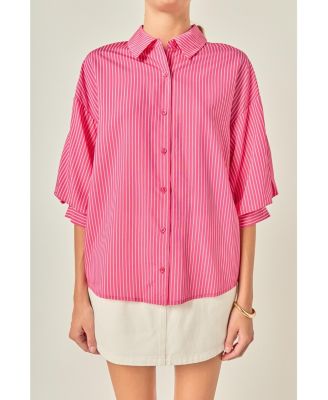 Women's Striped Ballon Sleeves Shirt