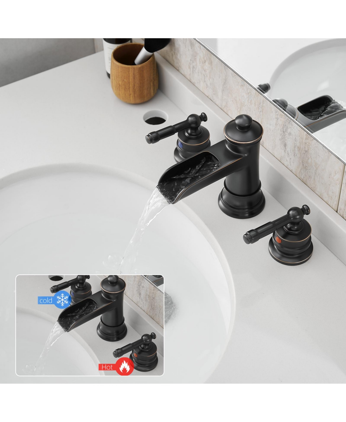 Phying Bathroom Faucets for Sink 3 Hole Orb 8 inch Widespread Bathroom Sink Faucet with Pop Up Drain Double Lever Handle Faucet