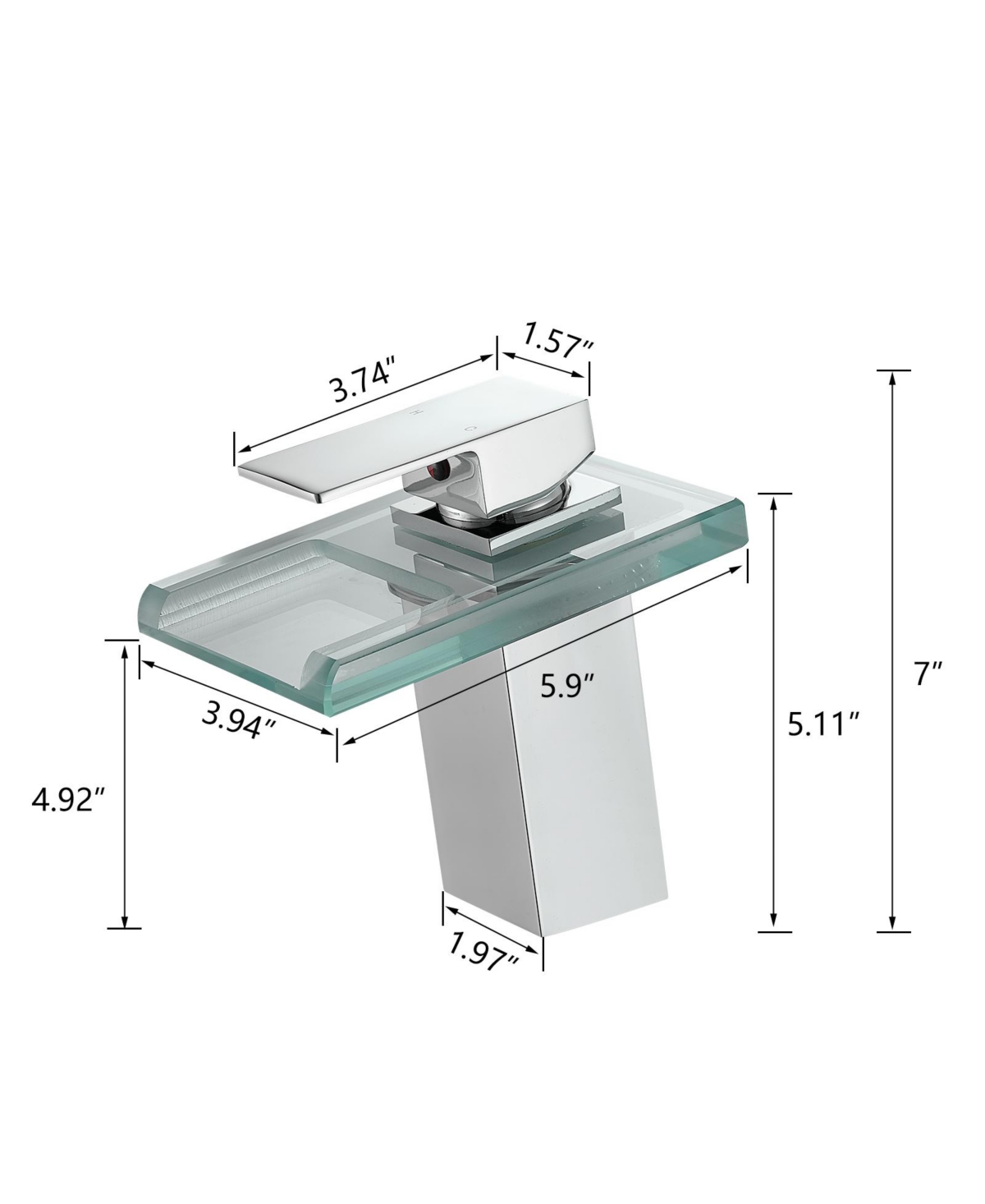 Phying Bathroom Sink Faucet Led Light 3 Colors Changing Waterfall Glass Spout Hot Cold Water Mixer Single Handle One Hole Deck Mounted Bathroom Faucet