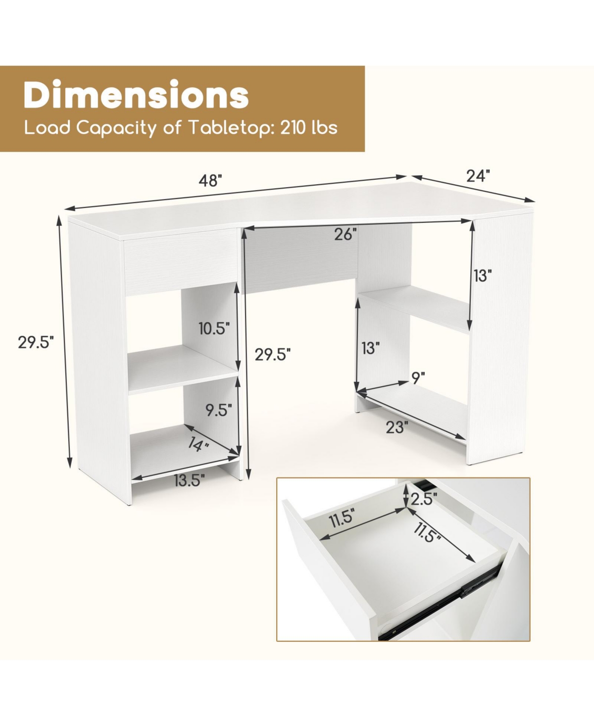 Slickblue Modern Corner Computer Desk with Drawer for Home Office