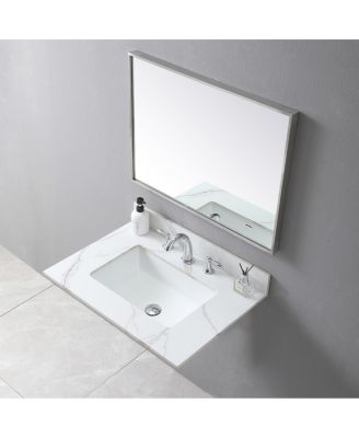 31/37/43 Inch Sintered Stone Vanity Top with Ceramic Rectangular Sink, 4 Inch Backsplash, 3 Faucet Holes, Fits Standard Cabinets