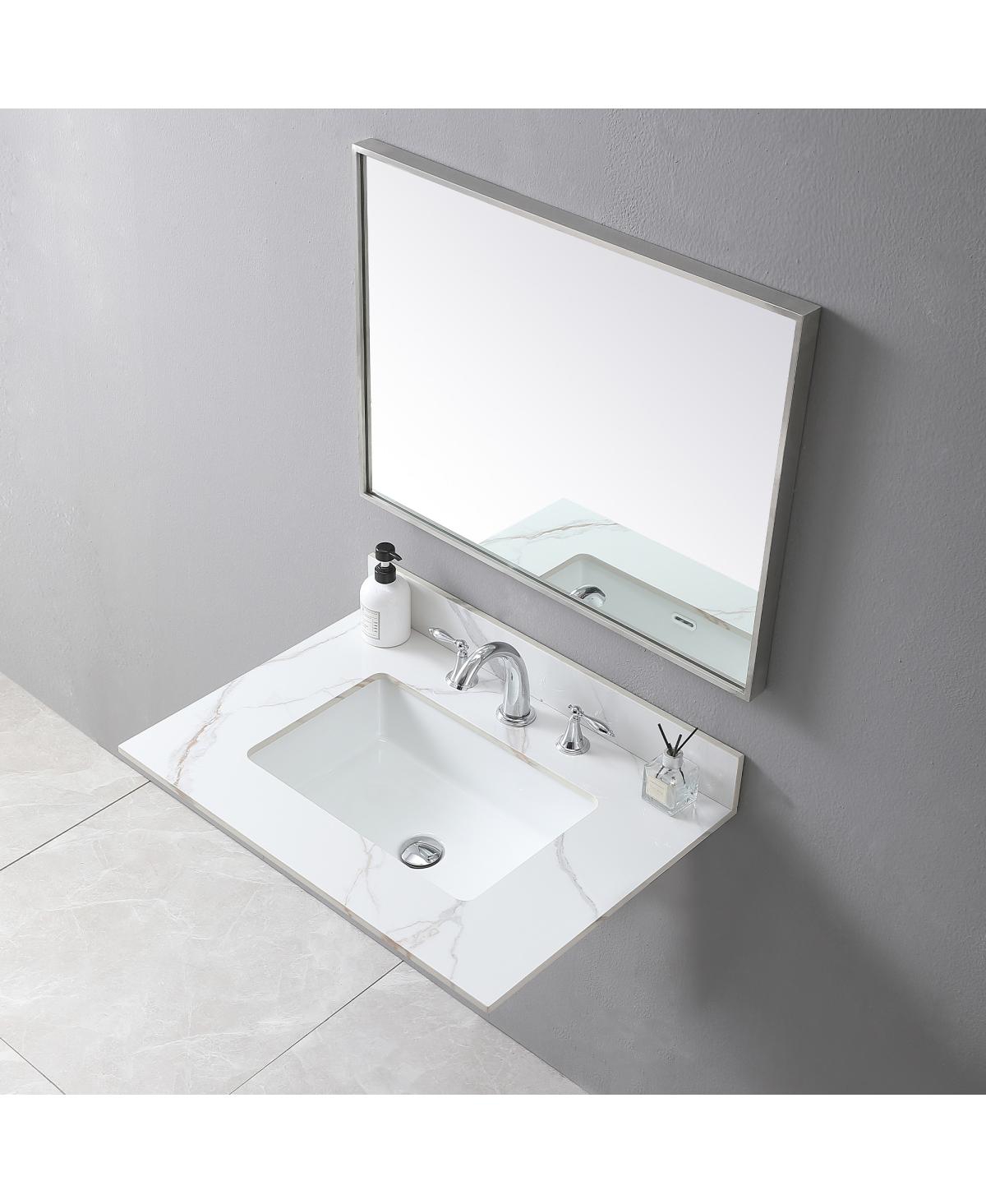 Sillysis 31/37/43 Inch Sintered Stone Vanity Top with Ceramic Rectangular Sink, 4 Inch Backsplash, 3 Faucet Holes