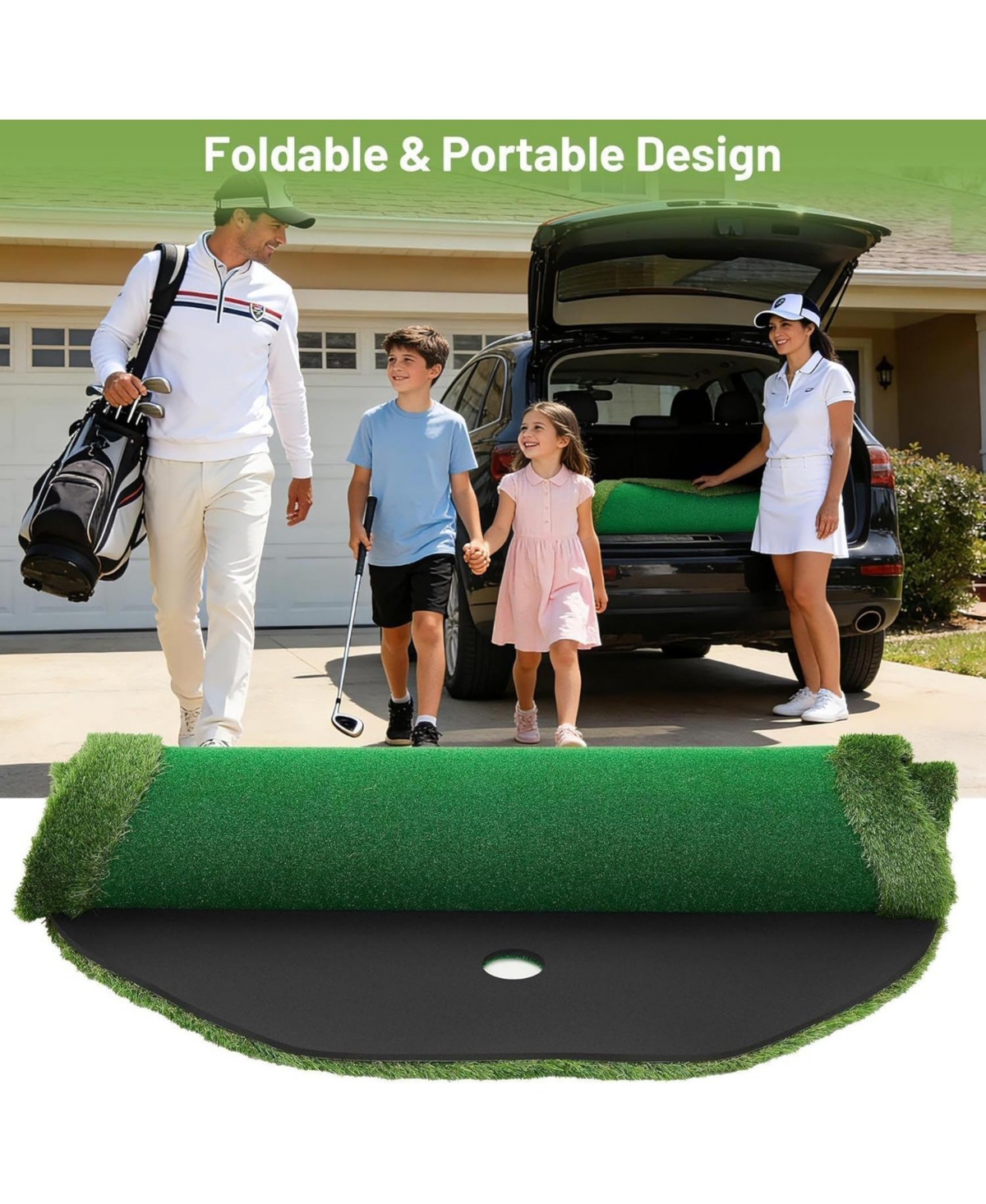 Xo Golf Putting, Thick Turf Practice Mat with 3 Holes and Flags for Indoor Outdoor Home Office Training