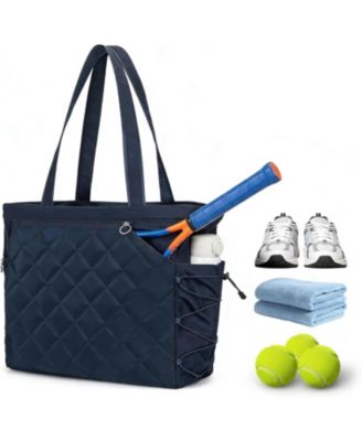 Large Tennis Tote Bag, Water-Resistant Quilted Polyester, Holds 2-4 Rackets with Shoe Compartment for Tennis Pickleball