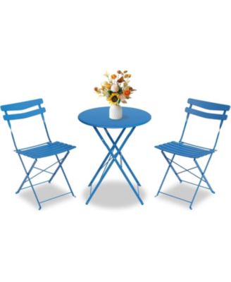Bistro Table and Chairs Set of 2, 3-Piece Folding Metal Patio Set for Balcony