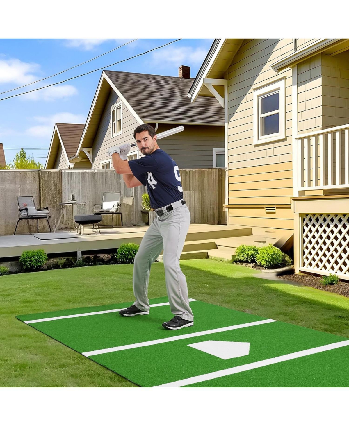 Xo Baseball Hitting Mat, Anti-Slip Turf with Home Plate for Indoor Outdoor Batting Practice Training