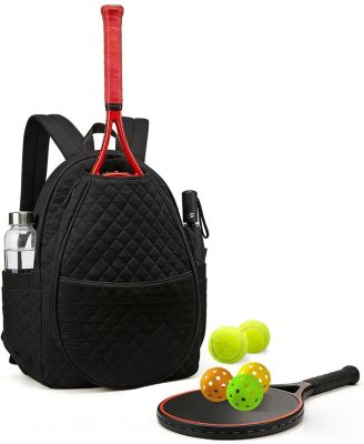 Quilted Tennis Bag, Crossbody Racket Bag for 1-2 Racquets, Pickleball and Badminton with Storage Pockets