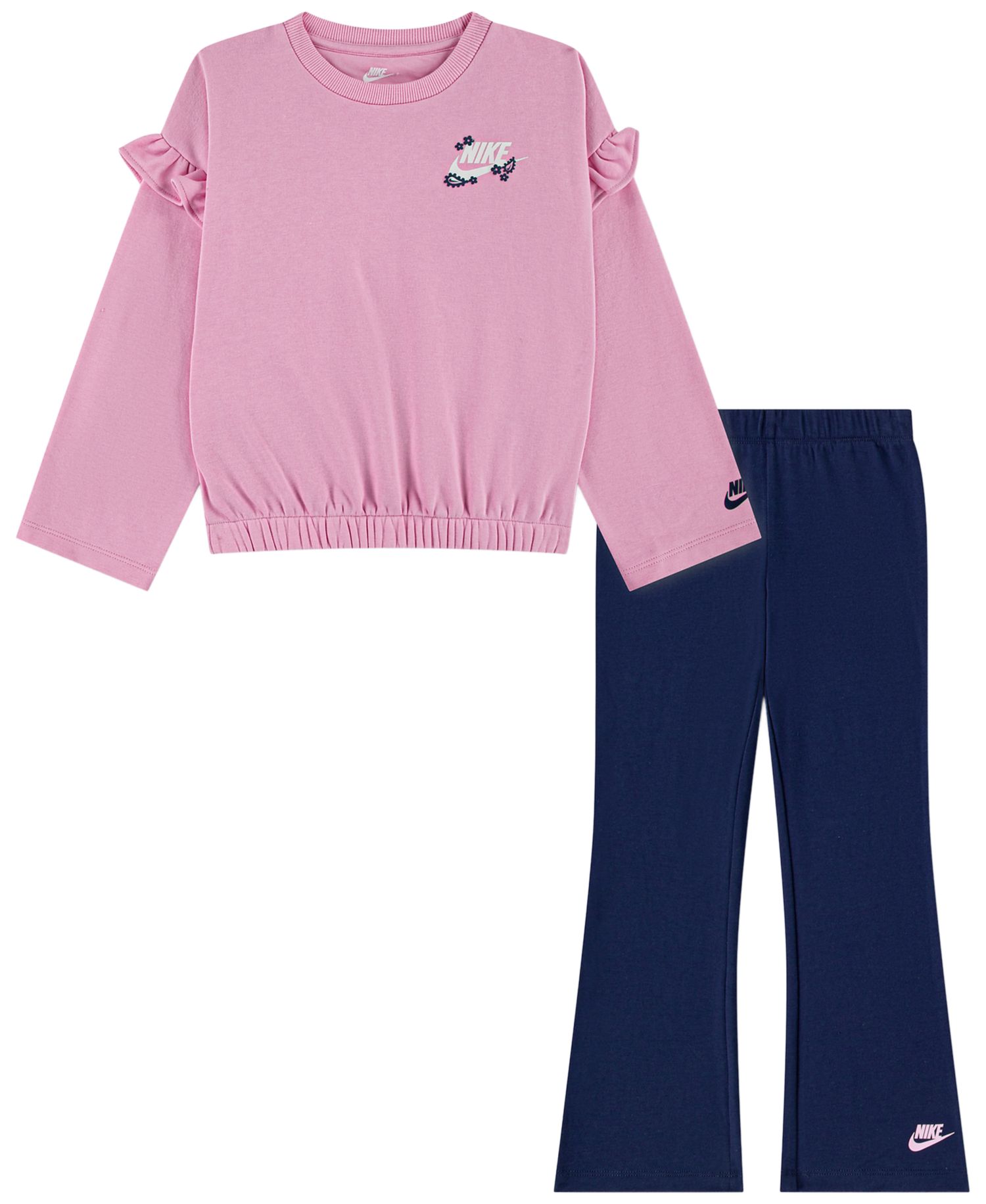 Girls' 2T-6X Ruffle Long-Sleeve Top and Flared Leggings, 2-Piece Set