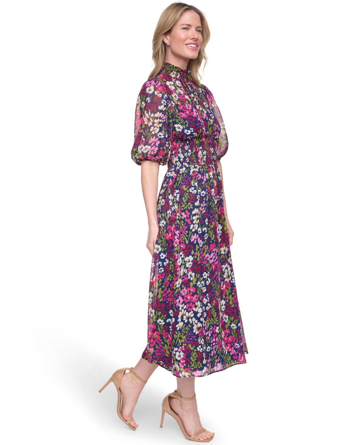 Jessica Howard Women's Mock Neck & Smocked Waist Maxi Dress