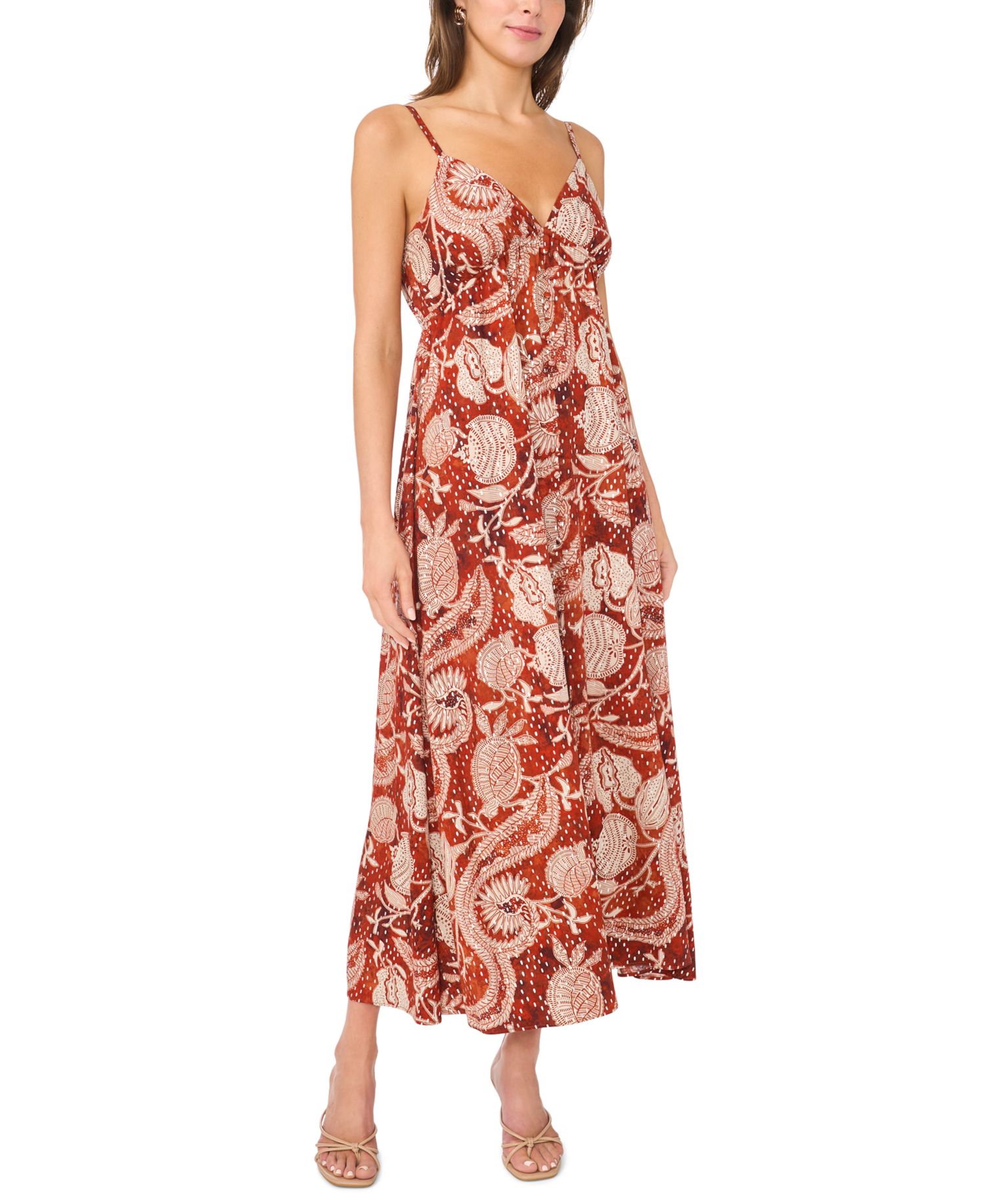 Women's Paisley Print Button-Front Maxi Dress