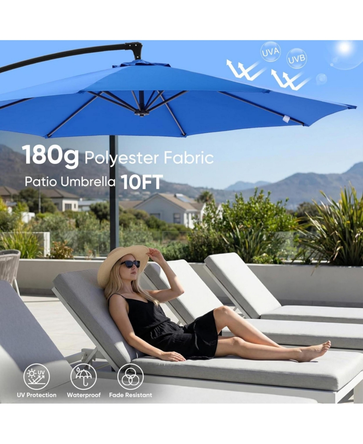 Yiortwo 9.7 Feet Offset Patio Umbrella Cantilever Outdoor Sun Shade With Tilt