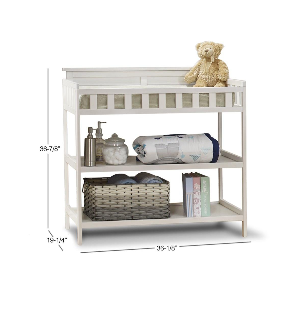 Sorelle Farmhouse Changing Table with Pad and Shelves, Weathered