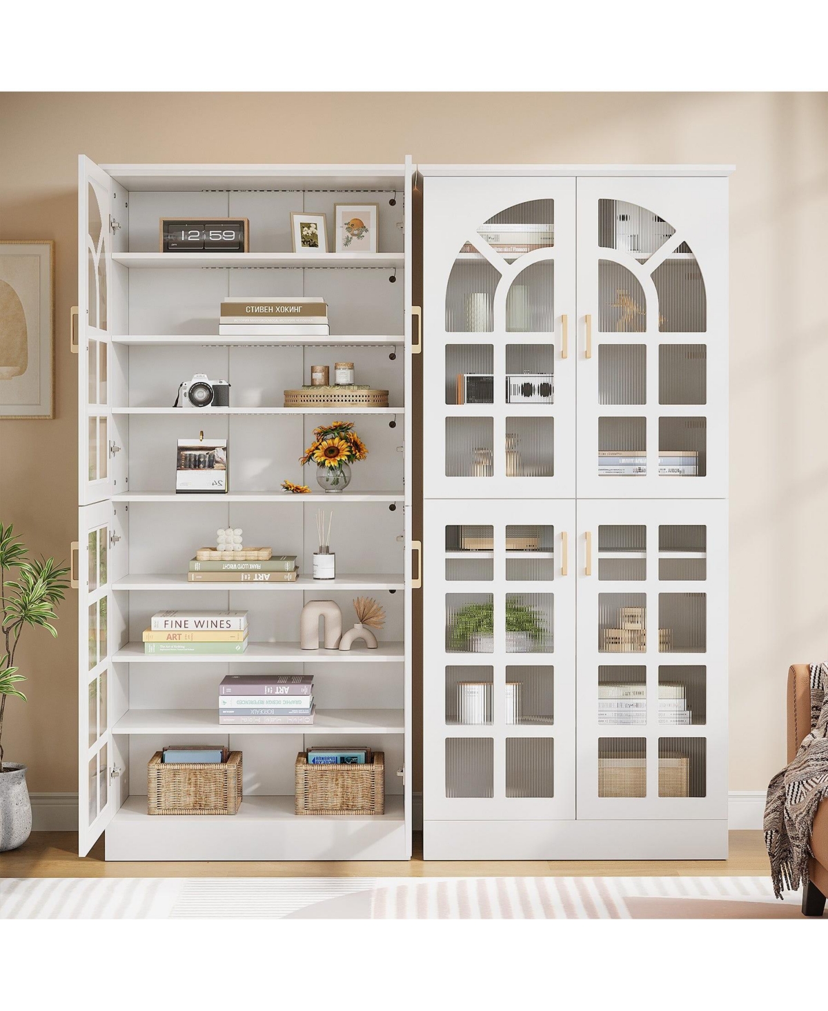 Slickblue Led-Illuminated Bookcase Cabinet with Doors for Stylish Home Storage