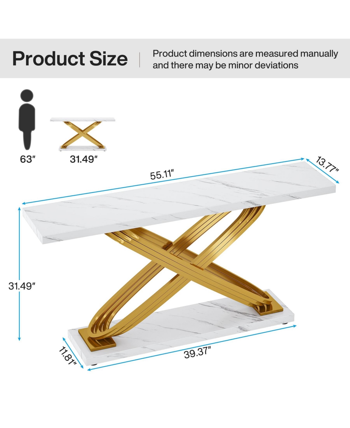 Slickblue Entryway Console Table with Faux Marble Top, Modern Sofa Side Table Design