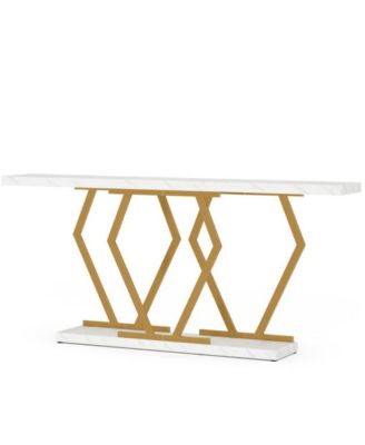 Modern Entryway Console Table with Faux Marble Surface for Behind Sofa Use