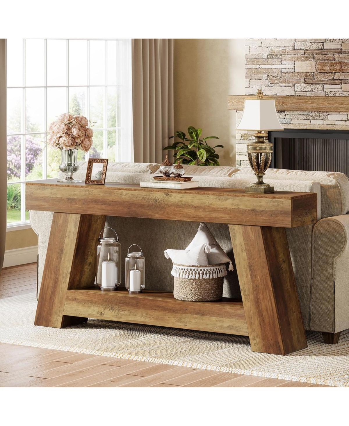 Slickblue 2-Tier Console Table with Open Shelf Storage for Entryway and Hallway
